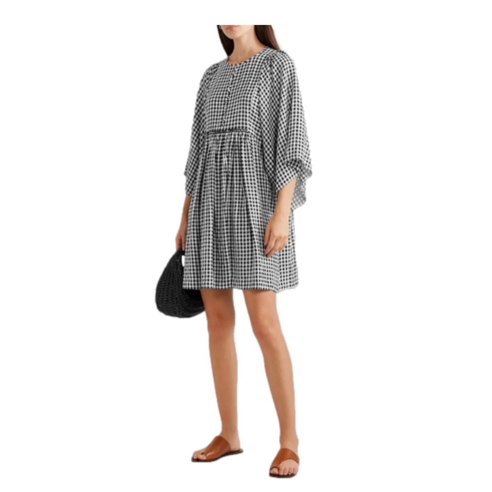 Michael Kors Collection Luxury Gingham Flutter Sleeve Georgette Dress Size 16.